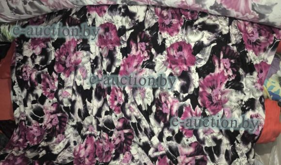 Ткань, полотно трикотажное тонкое, беж с розовыми и голубыми цветами (рулон), 59,50 м.п.