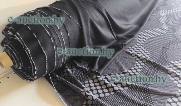 Ткань, полотно трикотажное плотное, черно-серые круги и точки (рулон), 55,20 м.п.