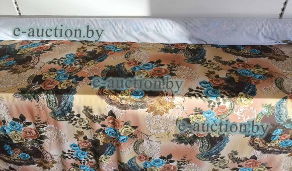 Ткань, полотно трикотажное, масло принт коричн. и синие розы (рулон), 16 м.п.