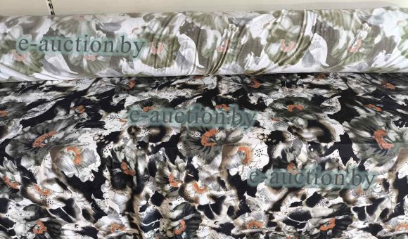 Ткань, полотно трикотажное тонкое, беж с цветами (рулон), 68,50 м.п.