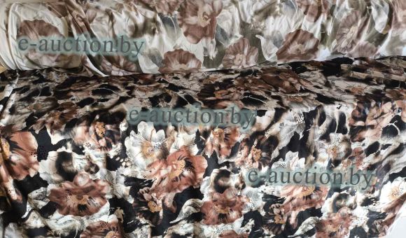 Ткань, полотно трикотажное тонкое, беж с коричневыми цветами (рулон), 67,50 м.п.