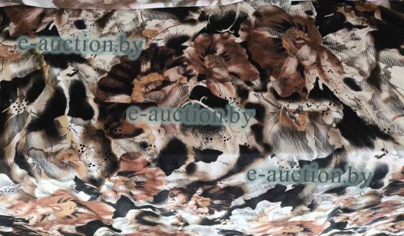 Ткань, полотно трикотажное тонкое, беж с коричневыми цветами (рулон), 67,50 м.п.