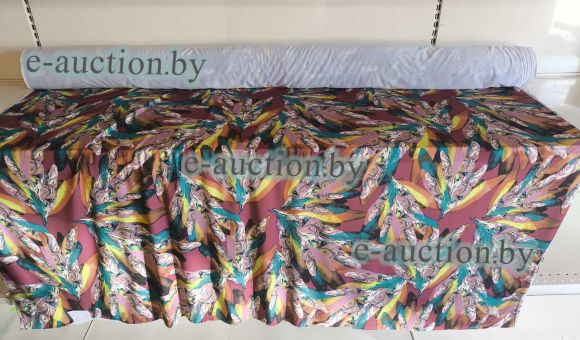 Ткань, полотно трикотажное, масло принт цветные перья (рулон), 21 м.п.